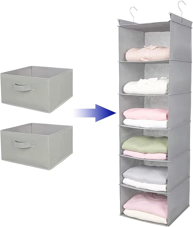 Hanging Shelf Closet Storage Organizer Removable Drawers ，Hanging Storage Organizer Hanging Sweater 2 Sock Underwear Drawers for Closet, Bedroom, Light Grey-Ruum Studio Home