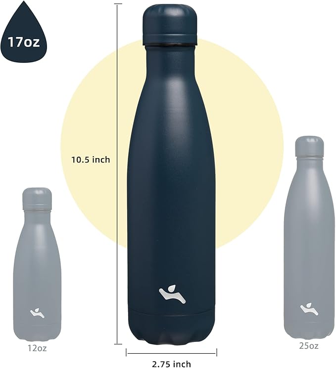 Insulated Water Bottles,17 oz Double Wall Stainless Steel Vacumm Metal Flask for Sports Travel,Navy Blue-Ruum Studio Home