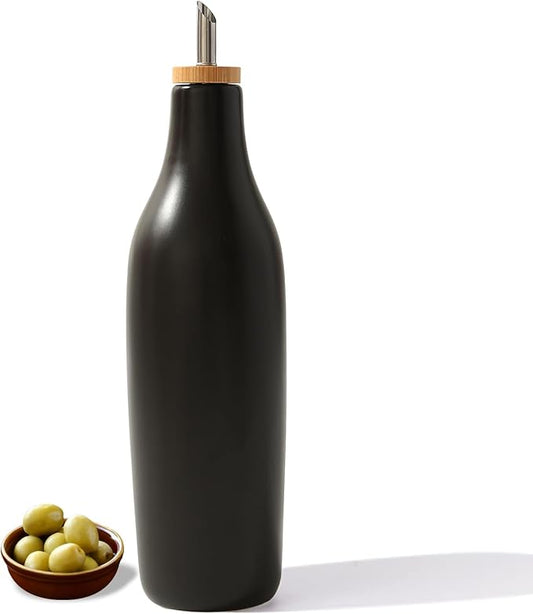 HOMCDALY Ceramic Olive Oil Dispenser for Kitchen, Stoneware 16oz Oil and Vinegar Bottles Dispenser, Kitchen Dispenser Bottle for EVOO Vinegar Syrups, Modern Farmhouse Design(B)-Ruum Studio Home