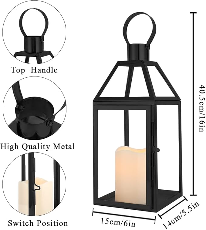 JHY DESIGN Black Decorative Lanterns 16“H Decorative Candle Lantern with Tempered Glass for Indoor Outdoor Events Parities and Weddings-Ruum Studio Home
