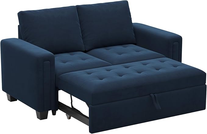 Belffin Modular Sectional Sleeper Sofa with Pull Out Couch Bed Modular Sleeper Loveseat Sectional Sofa Velvet Fabric for Living Room Apartment Blue-Ruum Studio Home