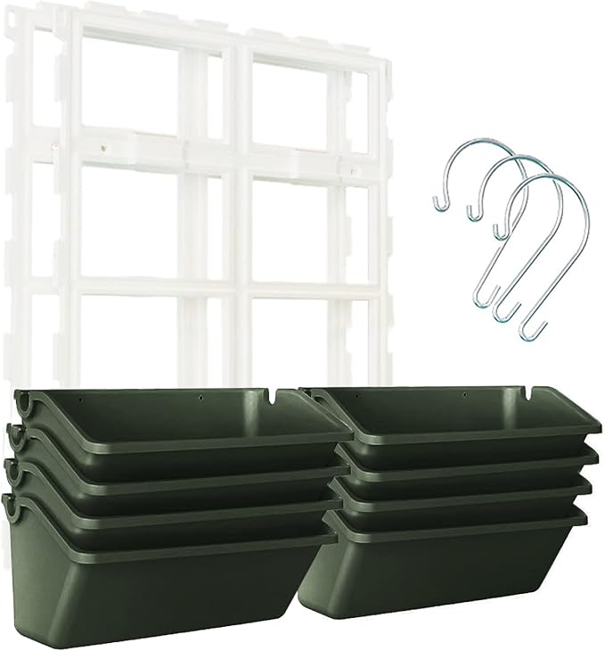 8 Pockets Vertical Planters,Wall Mounted Plastic Plant Grow Pots,Wall Pocket Planters for Indoor,Outdoor,Balcony,Garden Decoration,Green-Ruum Studio Home