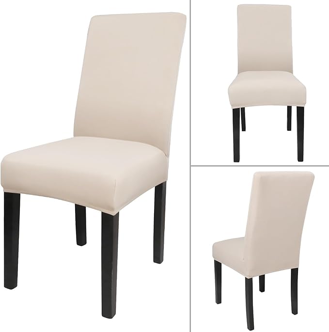 JQinHome 6 Pcs Dining Chair Slipcover,High Stretch Removable Washable Chair Seat Protector Cover for Home Party Hotel Wedding Ceremony (Beige White)-Ruum Studio Home