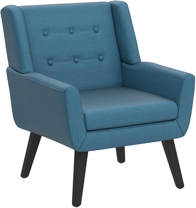 HUIMO Button-Tufted Accent Chairs,Upholstered Reading Living Room Chair,Mid Century Modern Chair with Linen Fabric, Club Chair,Comfy Arm Chairs for Living Room,Bedroom Lake Blue-Ruum Studio Home