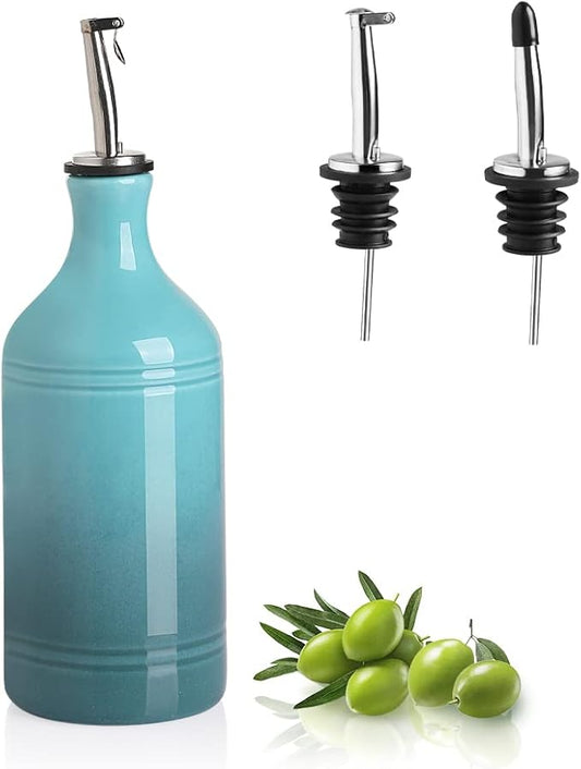 Sweejar Ceramic Olive Oil Dispenser Bottle, Opaque Oil Cruet Protects Oil to Reduce Oxidation, Suitable for Oil, Vinegar, Coffee Syrups & Other Liquids, Pack of 1, 15.5 Fl Oz (Gradient Blue)-Ruum Studio Home