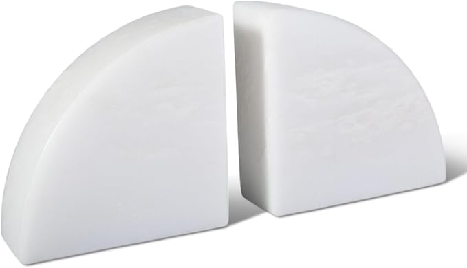 Marble Bookend for Shelves, Non-Skid Bookends for Heavy Books, Heavy Duty Book Stopper for CDs, Luxury Book Shelf Holder, Quarter Circle Design Book Ends Decorative, Namib Fantasy, Set of 2-Ruum Studio Home