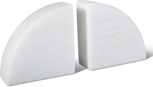 Marble Bookend for Shelves, Non-Skid Bookends for Heavy Books, Heavy Duty Book Stopper for CDs, Luxury Book Shelf Holder, Quarter Circle Design Book Ends Decorative, Namib Fantasy, Set of 2-Ruum Studio Home