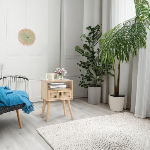 MaxSmeo Modern Nightstand Rattan Side End Table with Storage, for Living Room, Bedroom and Small Spaces, Accent Bedside Farmhouse Tables with Solid Wood Legs, Easy Assembly (Natural Walnut)-Ruum Studio Home