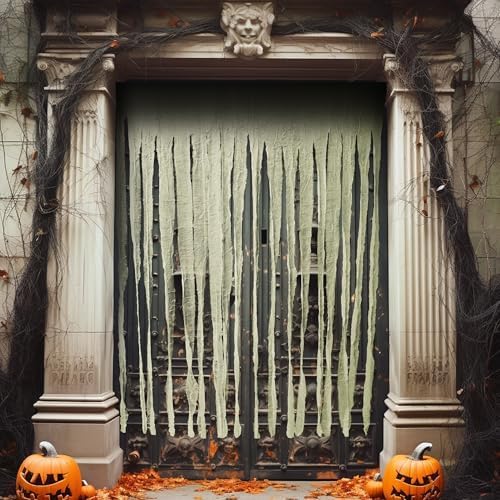 RunNico 2Pcs 85" x 60" Large Halloween Door Curtain Decoration, White Gauze Doorway Curtain, Creepy Cloth Strip Drape for Halloween Horror Theme Party Haunted House Costume Decor-Ruum Studio Home