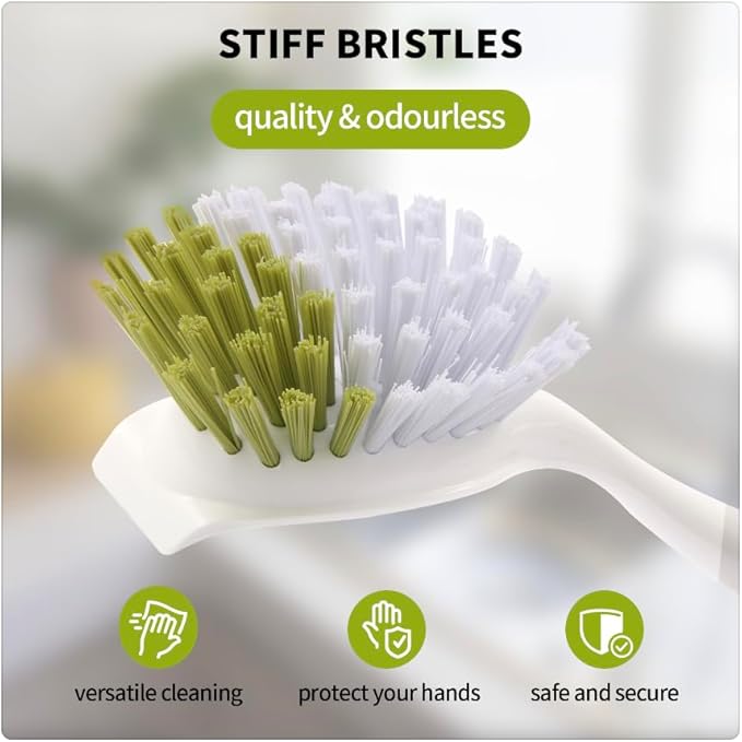 Dish Brush Scrub Brush with Handle - 3 Pack Stiff Bristles Dish Scrubber for Cleaning Pots,Pans,Dishes & Kitchen Sink - Hard Bristles,No Residue-Ruum Studio Home
