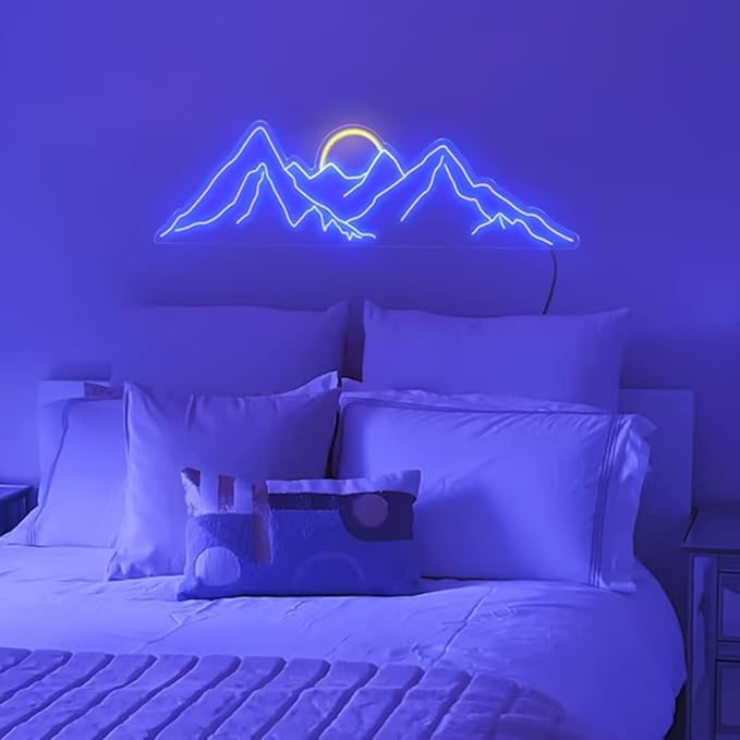Mountain Neon Sign Mountain led sign Wall Art 25" Sunrise&Sunset Neon Sign Mountain Led Neon Light Sign Bedroom Office Livingroom Hotel Decor Birthday Xmas Gift-Ruum Studio Home