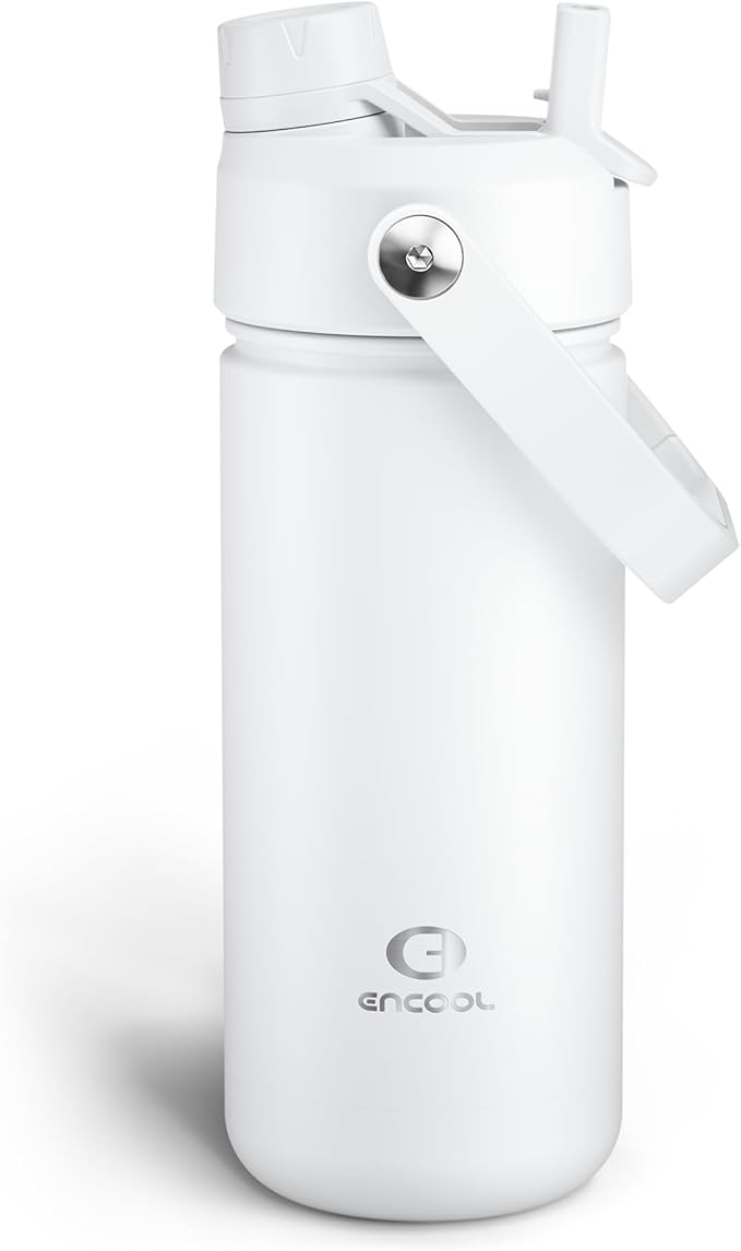 Insulated Water Bottle with Straw Stainless Steel Water Bottle, Leak-Proof, BPA-Free, Double Wall Vacuum Keeps Cold for 24 Hours for Sports, Travel, School (18 oz, Polar White)-Ruum Studio Home
