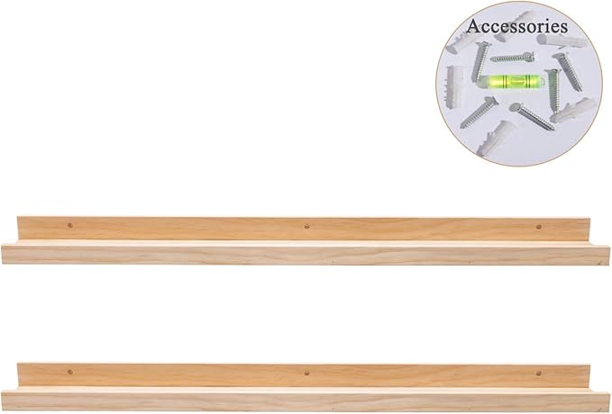 AZSKY Picture Ledge Long Floating Wall Shelf 48 Inch Photo Ledge Display Floating Shelves Wall Mounted Shelves Home Decor Nursery Bookshelf Natural Wood Set of 2-Ruum Studio Home