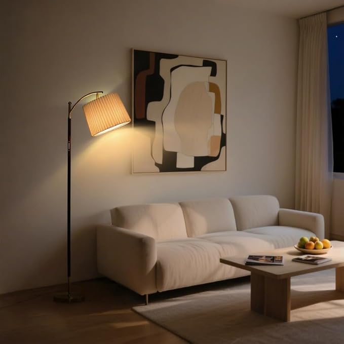 Floor Lamp, LED Floor Lamp with APP & Remote & Touch Control, Stepless Color Temperatures and Brightness, Tall Standing Lamp with Pleated Lampshade for Living Room, Bedroom, Office(Black Gold)-Ruum Studio Home