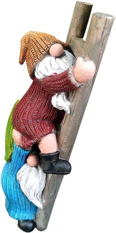 Garden Gnome Statue, Funny Climbing Ladder Gnomes Figurine Resin Sculpture Outdoor Decor for Patio Yard Lawn Porch Ornaments Gift-Ruum Studio Home
