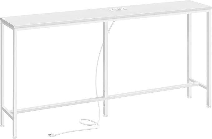 SUPERJARE Console Table with Outlet, 63 Inch Sofa Table with Charging Station, Narrow Entryway Table, Skinny Hallway Table, Behind Couch Table, for Living Room, Plants, White-Ruum Studio Home