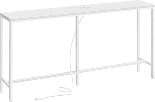 SUPERJARE Console Table with Outlet, 63 Inch Sofa Table with Charging Station, Narrow Entryway Table, Skinny Hallway Table, Behind Couch Table, for Living Room, Plants, White-Ruum Studio Home