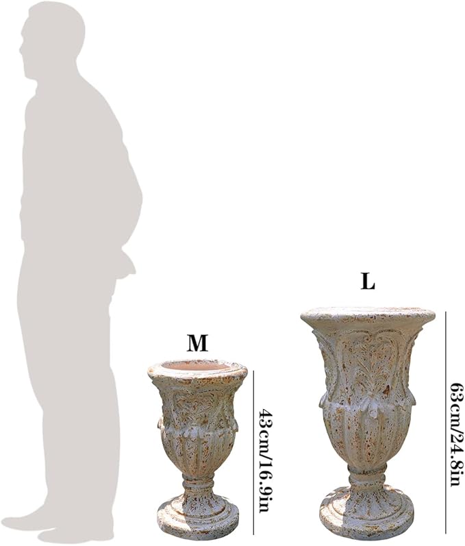 VISIBLE Vintage European Giant Garden Urn Planter, Decorative Cement and Fiber Flower Pot, Make Rust Finished, Wrap Foam Safely Delivered from Los Angeles (Vintage, Medium)-Ruum Studio Home