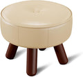 Small Foot Stool 13in, Round Faux Leaher Ottoman Foot Rest for Living Room, Under Desk Footstool Foot Rest with Non-Skid Rubber Legs for Bedroom, Entryway, 13''L x 13''W x 10.2''H, White-Ruum Studio Home