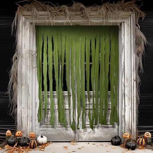 RunNico 2Pcs 85" x 60" Large Halloween Door Curtain Decoration, Green Gauze Doorway Curtain, Creepy Cloth Strip Drape for Halloween Horror Theme Party Haunted House Costume Decor-Ruum Studio Home