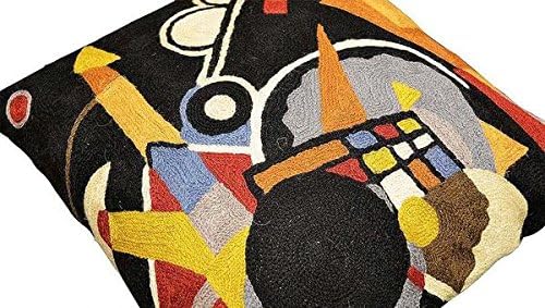 Kandinsky Grand Torre Kiev Pillow Cover Black Abstract Pillowcase Modern Couch Pillowsham Chair Cushions Handembroidered Wool 18x18 Inch-Ruum Studio Home
