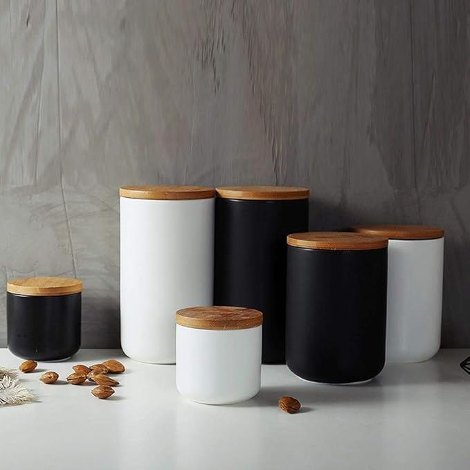 Ceramic Food Storage Jar Canister Modern Design Food Canisters with Airtight Seal Bamboo Lid, Loose Tea Coffee Spice Nuts Snacks Storage Jar Canister (White 27.05oz/800ml)-Ruum Studio Home