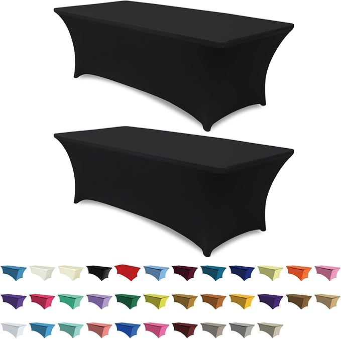 ABCCANOPY 6 FT Black Spandex Table Cover Wrinkle Resistant Fitted Stretch Tablecloth Reuse for Rectangular Folding Table Patry Event Wedding Banquet Protector 2 Pack-Ruum Studio Home