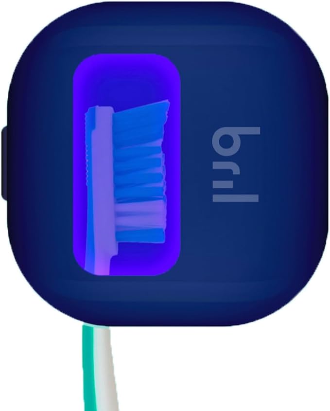 Bril UV-C Toothbrush Sanitizer and Holder, Portable Cleaner, Travel Cover, Magnetic Holder, and Rechargeable Case for Any Size Toothbrush, Navy-Ruum Studio Home