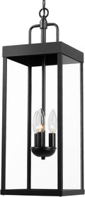 Large Outdoor Pendant Lantern Light Fixture for Front Porch, 24 Inch 3-Light Black Exterior Hanging Chandelier with Clear Glass, Outdoor Indoor Pendant Lamp for Patio, Gazebo, Entryway, Doorway-Ruum Studio Home