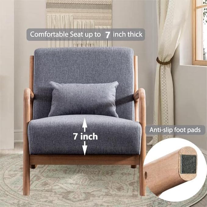 INZOY Mid-Century Modern Accent Chair Set of 2, Dark Grey Living Room Chairs with Waist Cushion, Upholstered Reading Armchair for Bedroom Sunroom-Ruum Studio Home