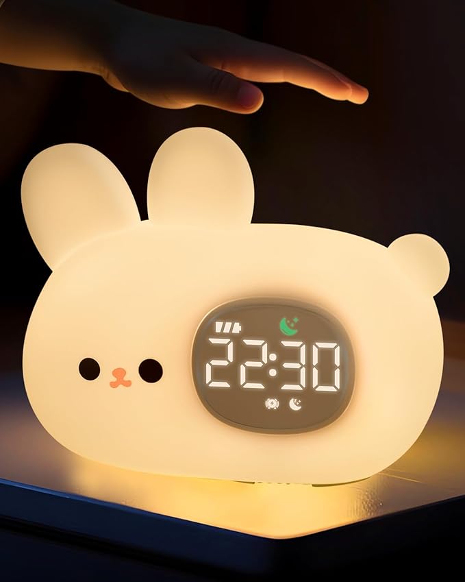 Bunny Alarm Clock for Kids with Night Light, Sleep Training Clock Time to Wake Clock, Rechargeable Silicone Light for Bedroom, Perfect Sleep Companion for Boys Girls-Ruum Studio Home