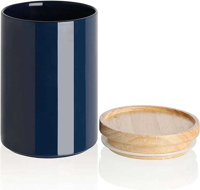 Sweejar Kitchen Canisters Ceramic Food Storage Jar, Stackable Containers with Airtight Seal Wooden Lid for Serving Coffee Bean, Flour, Tea, Cookies and More - 58 Fl Oz(Navy)-Ruum Studio Home