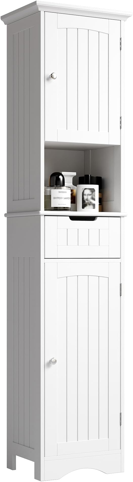 ChooChoo 67" Tall Bathroom Storage Cabinet Freestanding with Adjustable Shelves, Narrow Storage Linen Cabinet with 2 Doors and 1 Drawers for Bathroom, Living Room, Kitchen, White-Ruum Studio Home