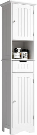 ChooChoo 67" Tall Bathroom Storage Cabinet Freestanding with Adjustable Shelves, Narrow Storage Linen Cabinet with 2 Doors and 1 Drawers for Bathroom, Living Room, Kitchen, White-Ruum Studio Home
