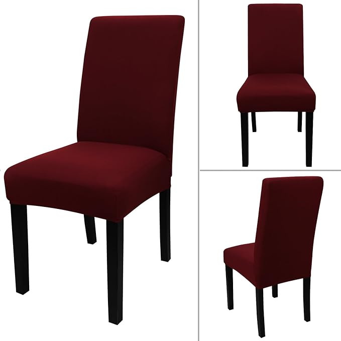 JQinHome 6 Pcs Dining Chair Slipcover,High Stretch Removable Washable Chair Seat Protector Cover for Home Party Hotel Wedding Ceremony (Burgundy)-Ruum Studio Home