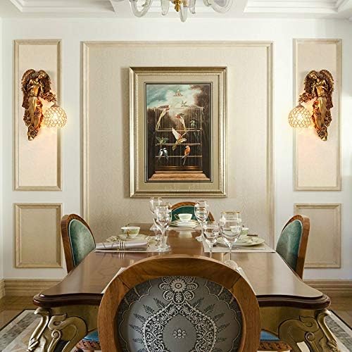 LITFAD Antique Spherical Sconce Light Decorated Bedside Lamp Clear Crystal 1 Light in Gold Wall Light Angel Wall Lamp for Bedroom Living Room Hotel - Left-Ruum Studio Home
