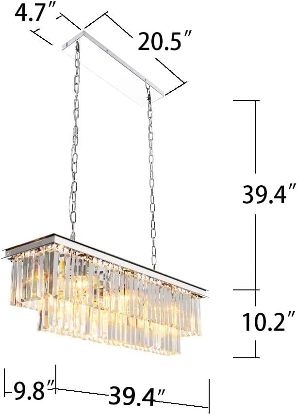L39.4 Chrome Rectangle Modern Crystal Chandeliers Lighting Rectangular Pendant Ceiling Lights Fixture Lamp for Dining Living Room-Ruum Studio Home
