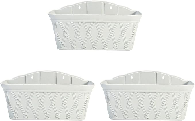 Sungmor 3 Pack Wall Hanging Planters, 16.5 Inch Railing Fence Hanging Flower Pots, Thickened Plastic Water Storage Plant Pot, Indoor Outdoor Garden Balcony Decor, Light Grey Large Plant Basket-Ruum Studio Home