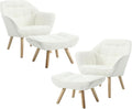 Modern Sherpa Accent Chair with Ottoman Set of 2, Fluffy Upholstered Lounge Chair with Footrest, Comfy Living Room Side Boucle Armchair for Small Space Bedroom, White-Ruum Studio Home