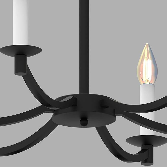 Modern Black Chandelier, Round LED Ceiling Hanging Lamp, Farmhouse Candle Pendant Light Fixtures for Bedroom Living Room Dining Room Kitchen Island (Black-A 6Lights)-Ruum Studio Home