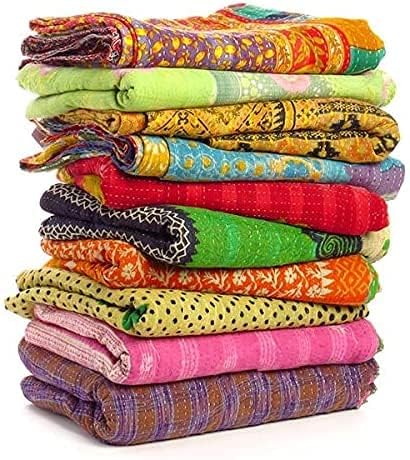 Wholesale Mix lot Tribal Kantha Quilts Reversible Vintage Cotton Bedspread Sari Throw Old Assorted Patches Bed Cover Rally (5)-Ruum Studio Home
