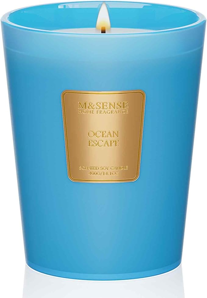 M&SENSE Ocean Escape Scented Natural Soy Wax Candle, 14.1oz 60 Hours Long Lasting Slow Burning Candles for Home Decor, Aromatherapy Candle for Stress Relief-Ruum Studio Home