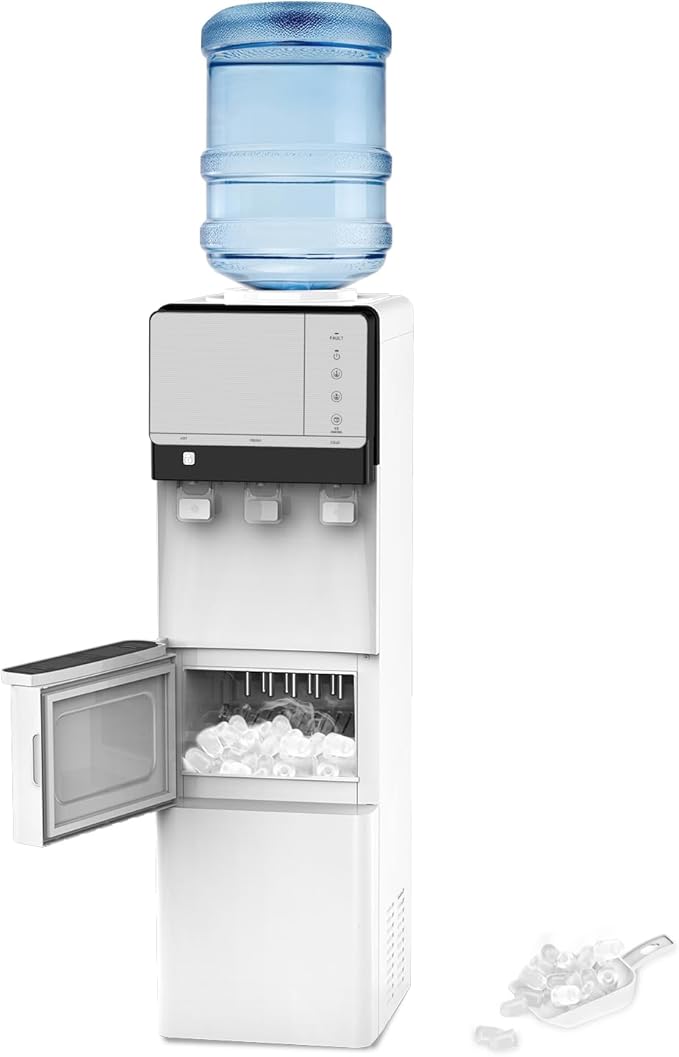 IKT 3 in 1 Water Cooler Dispenser with Ice Maker for 5 Gallon Bottle 27 lbs in 24 hrs 3 Temperature Night Light Perfect for Home Office White-Ruum Studio Home