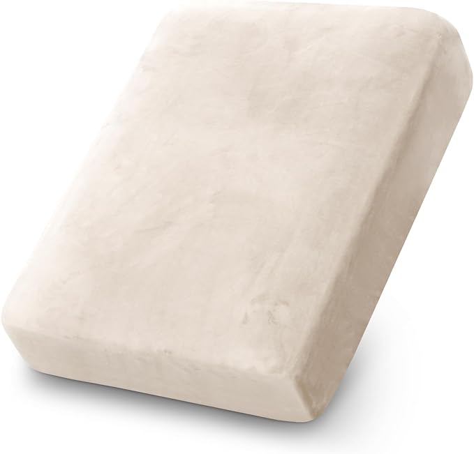 PrinceDeco Stretch Velvet Couch Cushion Cover,Soft Fitted Cushion Slipcover for Chair Cushion Furniture Protector Seat Cushion Sofa Cover Width Up to 29.5", Ivory-Ruum Studio Home
