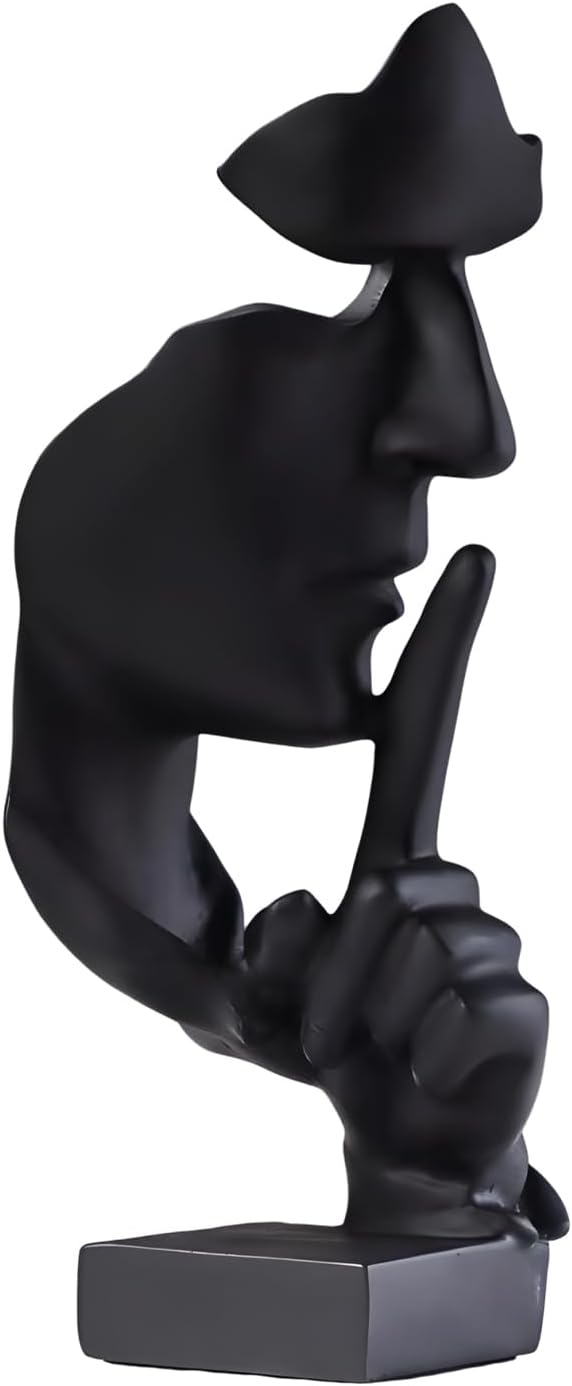 aboxoo Thinker Statue, Silence is Gold Abstract Art Figurine, Modern Home Resin Sculptures Decorative Objects Piano Desktop Decor for Creative Room Home, Office Study Decor (Large Black)-Ruum Studio Home