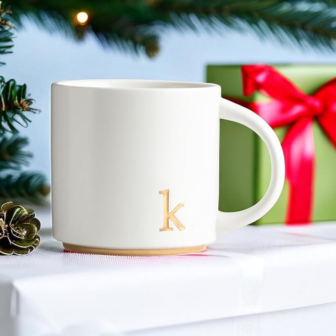 COLLECTIVE HOME - Monogram Ceramic Mugs, 15 oz Golden Initial Coffee Cups, Elegant Alphabet Tea Mugs, Elegant Personalized Mug with Gift Box, Luxurious Cups for Office and Home (k)-Ruum Studio Home