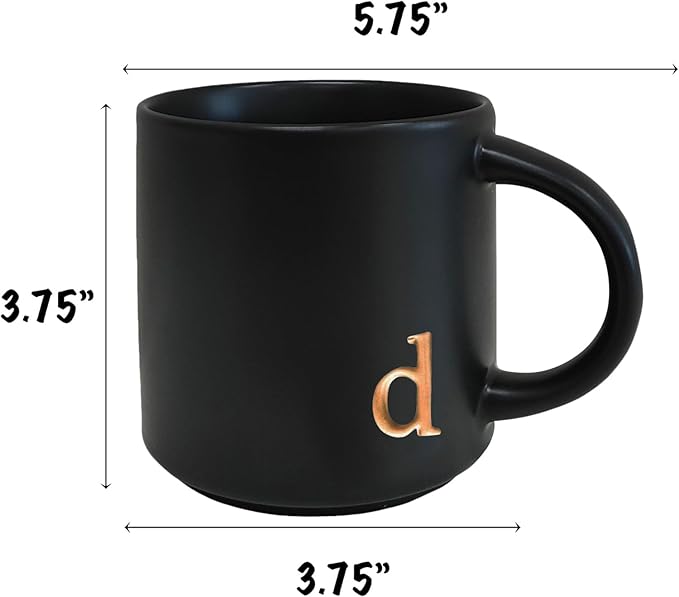COLLECTIVE HOME - Black Monogram Ceramic Mugs, 15 oz Golden Initial Coffee Cups, Elegant Alphabet Tea Mugs, Personalized Halloween Mug with Gift Box, Perfect for Office and Home Décor (d)-Ruum Studio Home