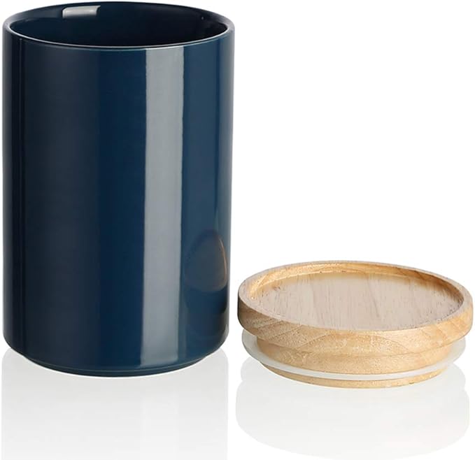 Sweejar Kitchen Canisters Ceramic Food Storage Jar, Stackable Containers with Airtight Seal Wooden Lid for Serving Ground Coffee, Tea, Sugar, Salt and More - 28 Fl Oz (Navy)-Ruum Studio Home