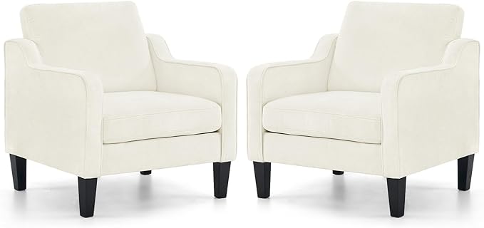 VINGLI Mid Century Modern Accent Chairs Set of 2, Comfy Armchair Chenille Sofa Upholstered Side Reading Chair for Living Room, Bedroom, Play Room, Apartment, Office-Ruum Studio Home