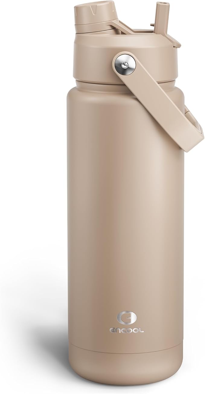 Insulated Water Bottle with Straw Stainless Steel Water Bottle, Leak-Proof, BPA-Free, Double Wall Vacuum Keeps Cold for 24 Hours for Sports, Travel, School (32 oz, Raw Umber)-Ruum Studio Home